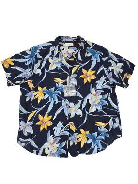 Capistrano Essentials Button Shirt Womens 26/28 Cotton Linen Blend Floral Hawaii